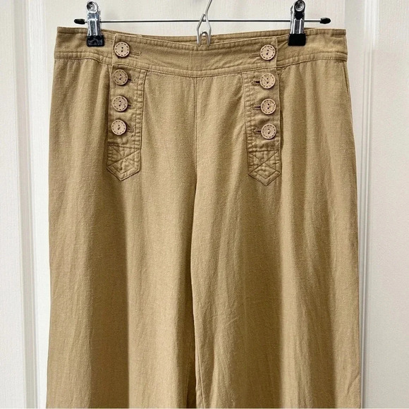 Le Chateau Linen Pants Wide Leg Palazzo Flowy Nautical Neutral Tan Size 6 - Picture 5 of 16